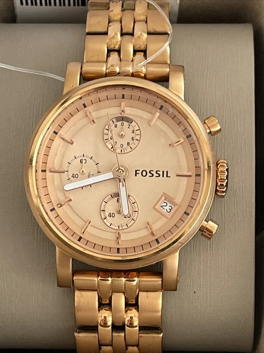 Fossil Boyfriend Chronograph Rose Gold Dial Rose Gold Steel Strap Watch for Women - ES3380