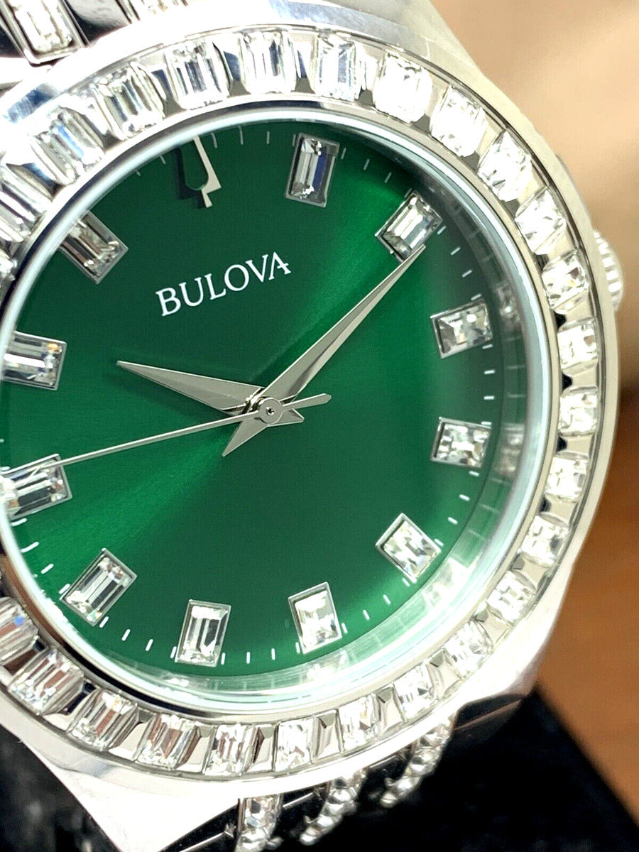 Bulova Phantom Classic Baguette Green Dial Silver Steel Strap Watch for Men - 96A253