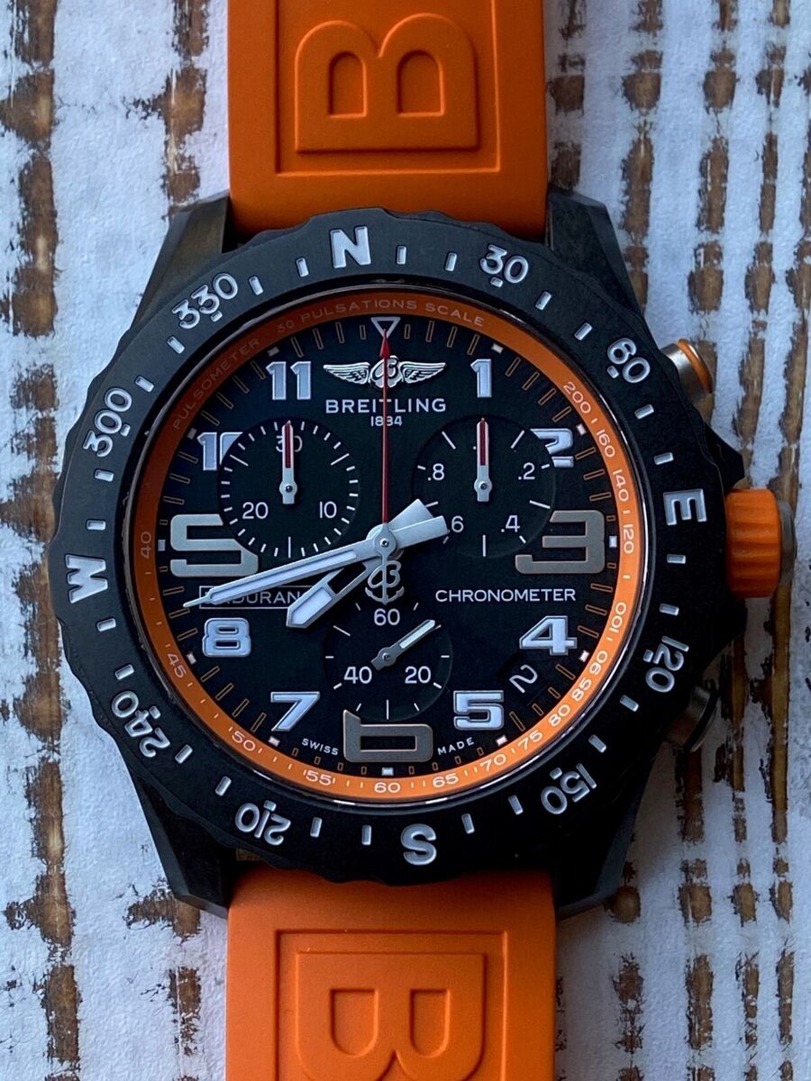 Breitling Endurance Pro Black Dial Orange Rubber Strap Watch for Men - X82310A51B1S1