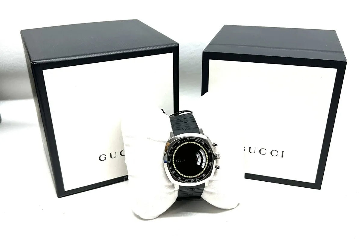 Gucci Grip Chronograph Quartz Black Dial Black Rubber Strap Watch For Men - YA157301