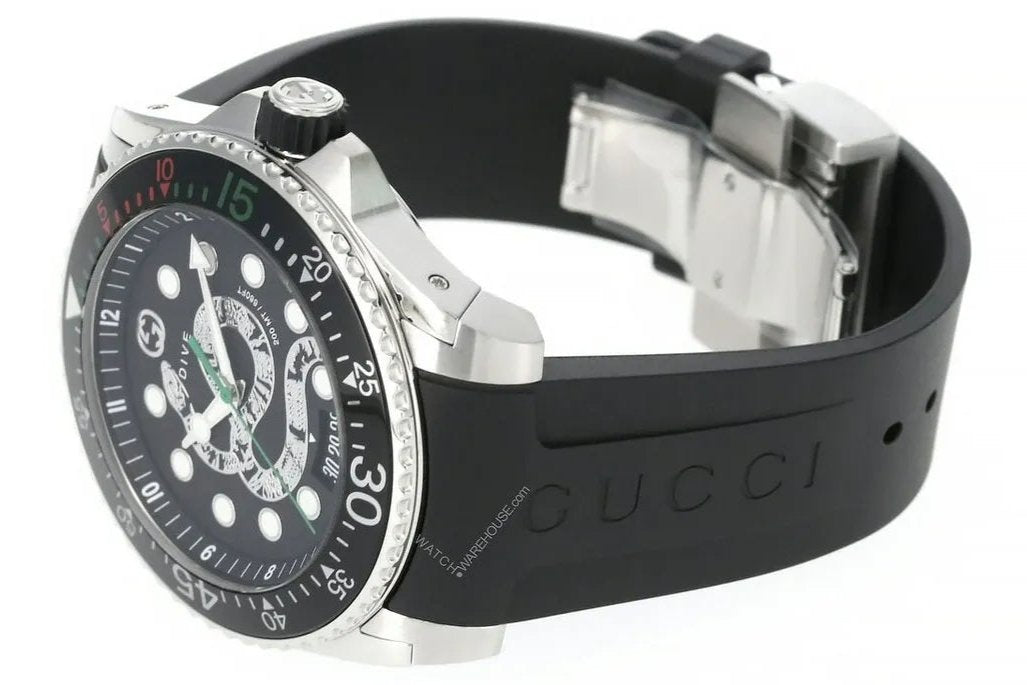 Gucci Dive Kingsnake Black Dial Black Rubber Strap Watch For Men - YA136217