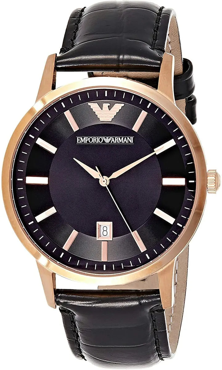 Emporio Armani Renato Quartz Black Dial Black Leather Strap Watch For Men - AR2425