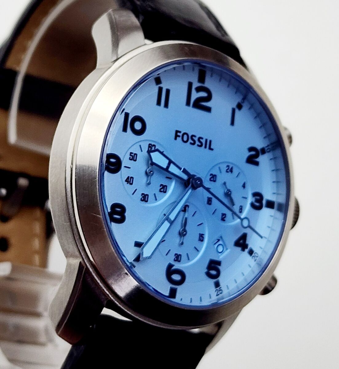 Fossil Pilot Chronograph Blue Dial Black Leather Strap Watch for Men - FS5162