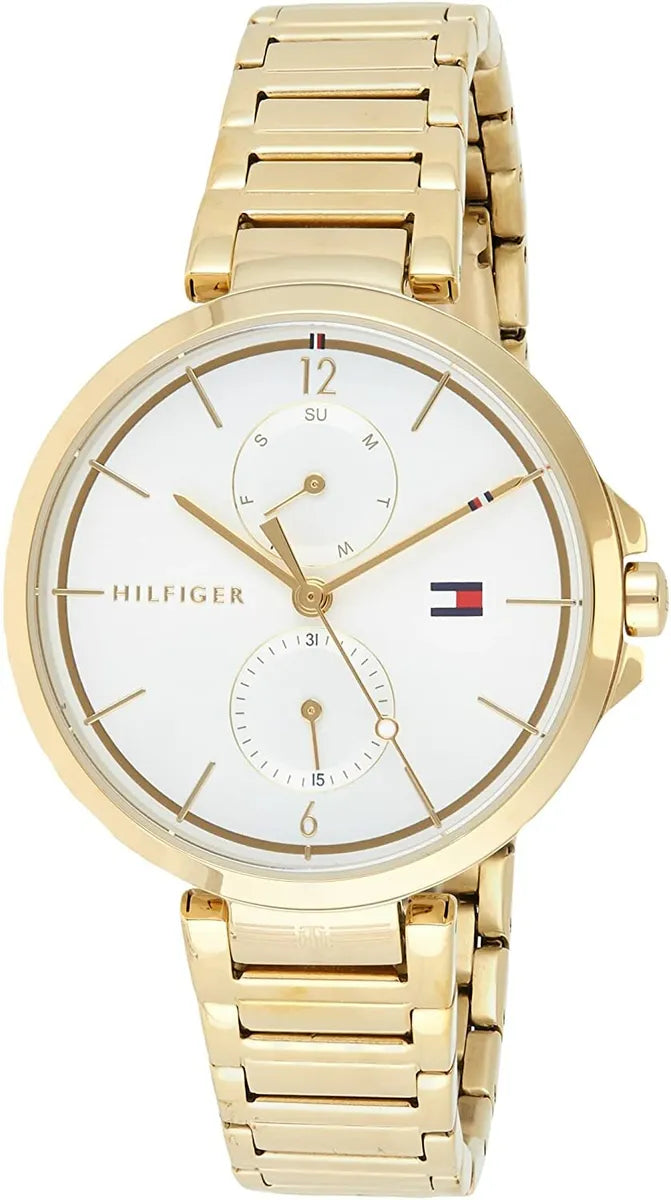 Tommy Hilfiger Angela White Dial Gold Steel Strap Watch for Women - 1782128