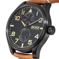 Hugo Boss Aeroliner Maxx Chronograph Black Dial Brown Leather Strap Watch For Men - HB1513082