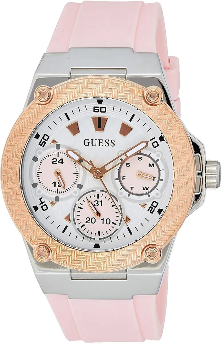 Guess Zena Quartz White Dial Pink Rubber Strap Watch For Women - W1094L4