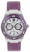 Guess Limelight Quartz Silver Dial Purple Leather Strap Watch For Women - W0775L6