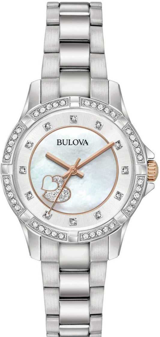 Bulova Crystal Collection Mother of Pearl Dial Silver Steel Strap Watch for Women - 98L232