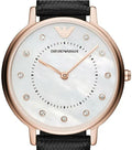 Emporio Armani Kappa Mother of Pearl Dial Black Leather Strap Watch For Women - AR80011