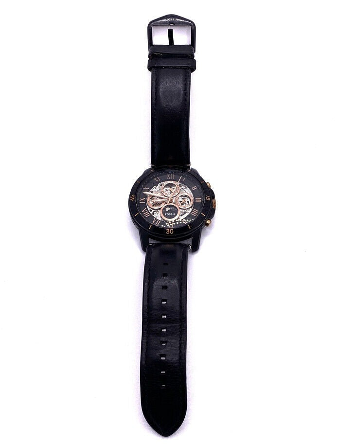 Fossil Grant Sport Automatic Skeleton Black Dial Black Leather Strap Watch for Men - ME3138