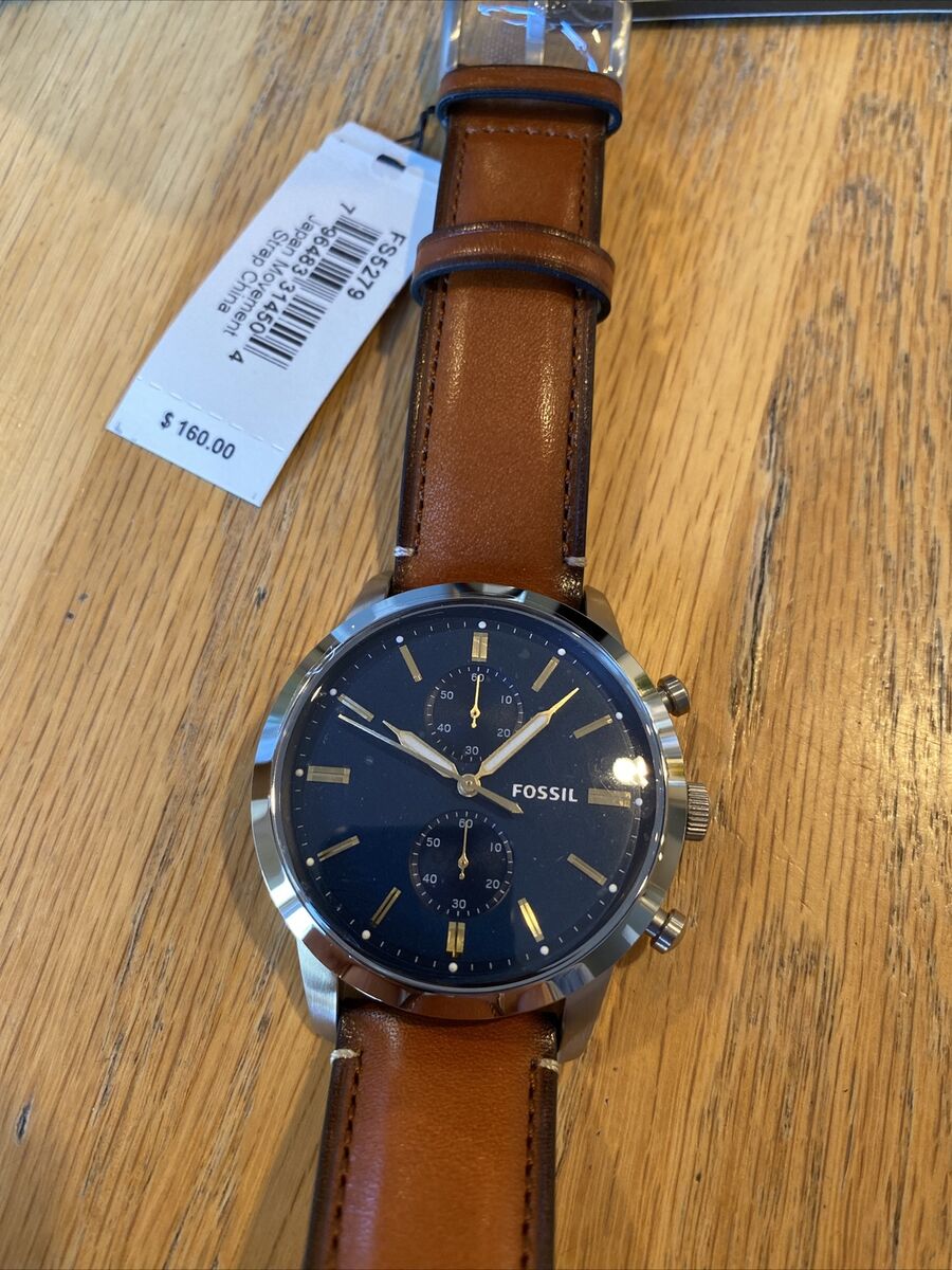 Fossil Townsman Chronograph Blue Dial Brown Leather Strap Watch for Men - FS5279