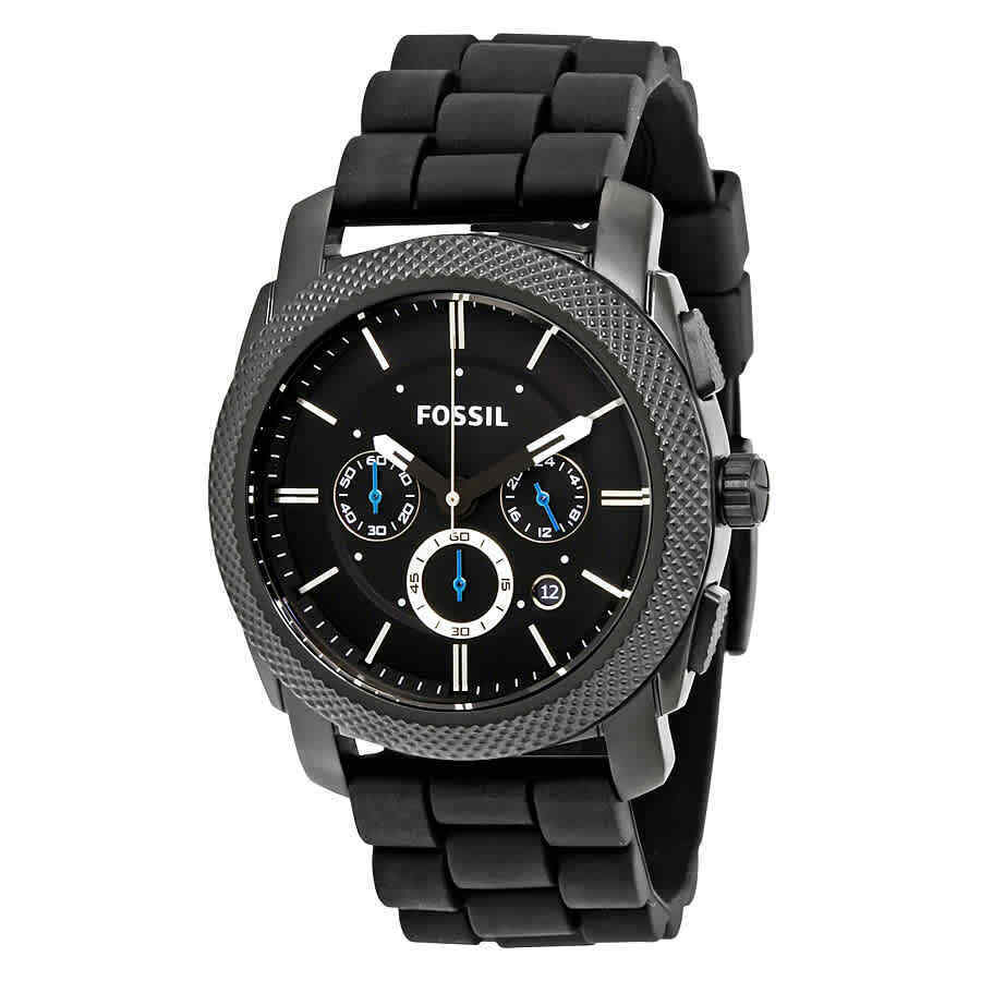 Fossil Machine Chronograph Black Dial Black Silicone Strap Watch for Men - FS4487