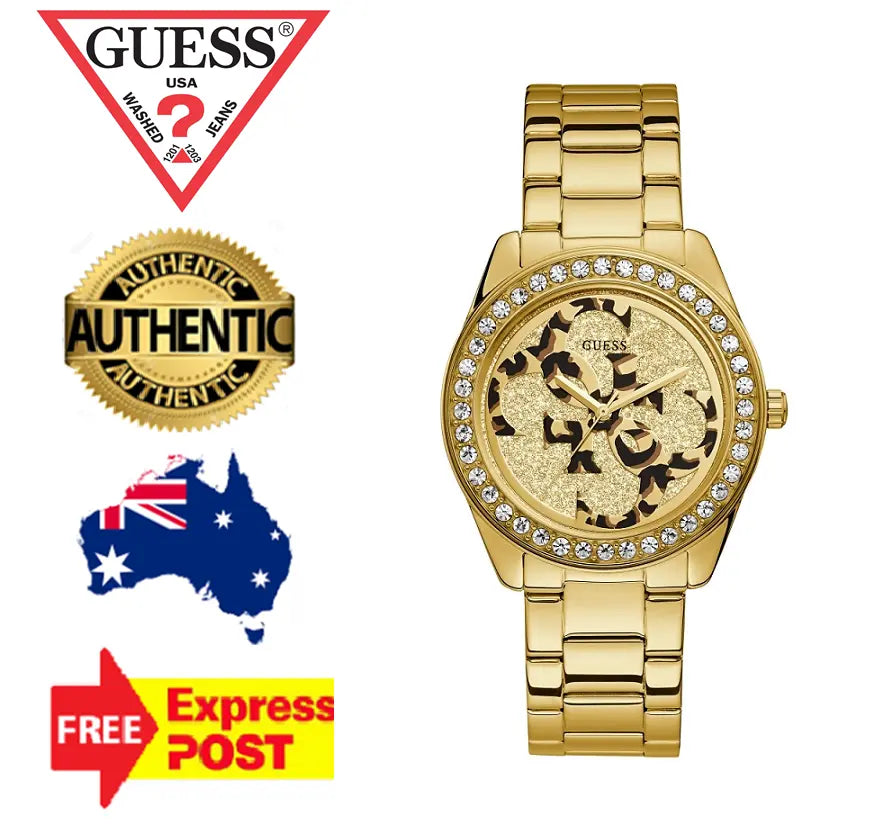 Guess G Twist Diamonds Gold Dial Gold Steel Strap Watch For Women - W1201L2