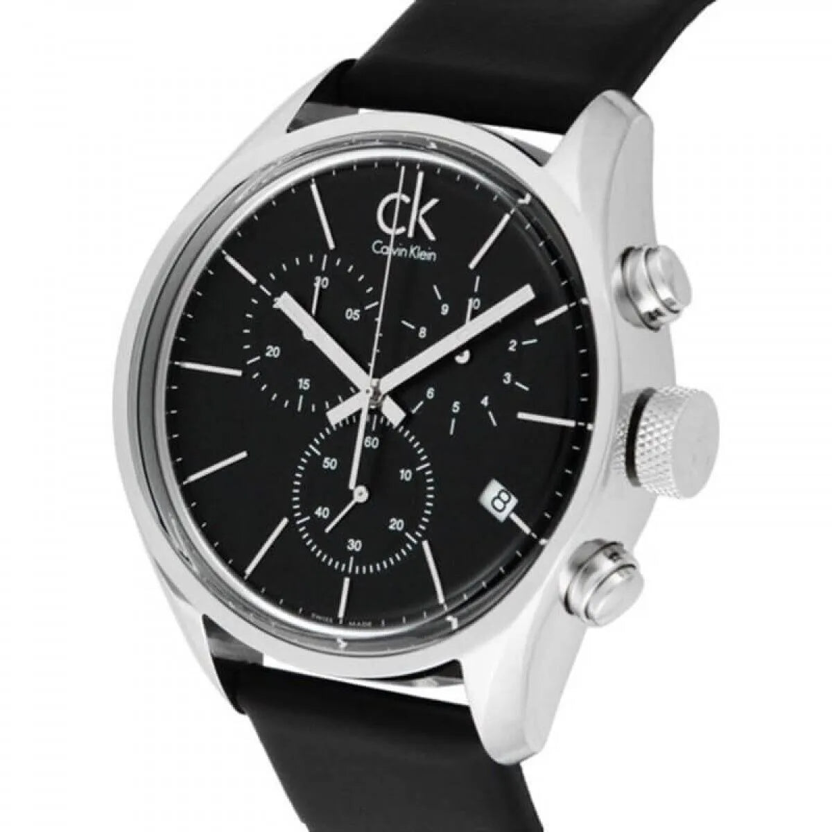 Calvin Klein Masculine Chronograph Black Dial Black Leather Strap Watch for Men - K2H27102