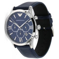 Emporio Armani Giovanni T Bar Chronograph Quartz Blue Dial Blue Leather Strap Watch For Men - AR11226