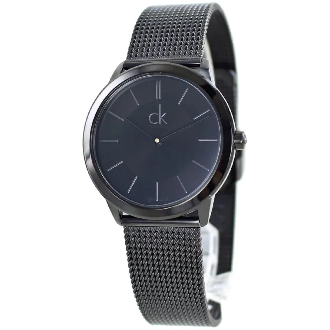 Calvin Klein Minimal Black Dial Black Mesh Bracelet Watch for Men - K3M224B1