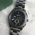 Fossil Machine Chronograph Black Dial Black Steel Strap Watch for Men - FS4662