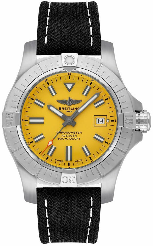 Breitling Avenger Automatic 45 Seawolf Yellow Dial Black Nylon Strap Watch for Men - A17319101I1X1