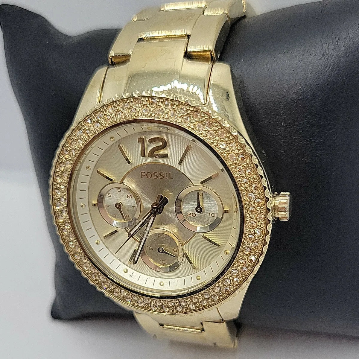 Fossil Stella Multifunction Gold Dial Gold Steel Strap Watch for Women - ES3589