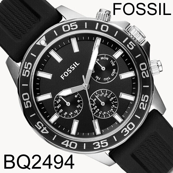 Fossil Bannon Multifunction Black Dial Black Silicone Strap Watch for Men - BQ2494