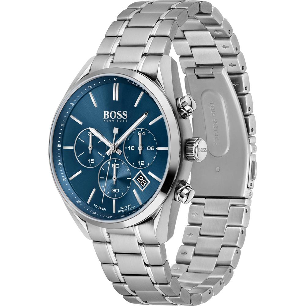 Hugo Boss Champion Chronograph Blue Dial Silver Steel Strap Watch for Men - 1513818