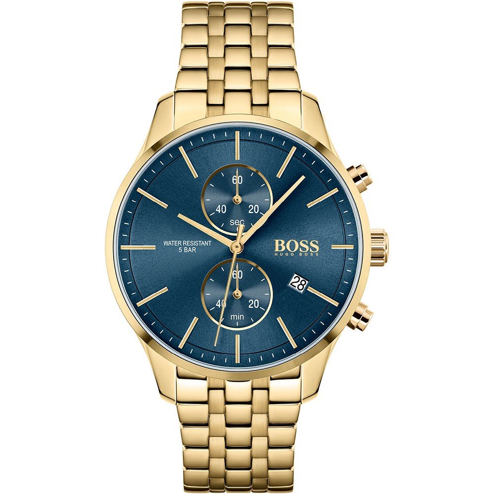 Hugo Boss Associate Blue Dial Gold Steel Strap Watch for Men - 1513841