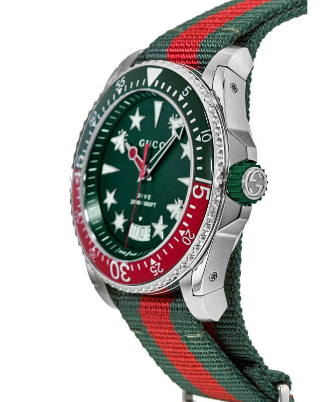 Gucci Dive Quartz Green Dial Two Tone NATO Strap Watch For Men - YA136339