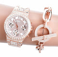 Guess Moonlight Multi Function Diamonds White Dial Rose Gold Steel Strap Watch for Women - GW0320L3