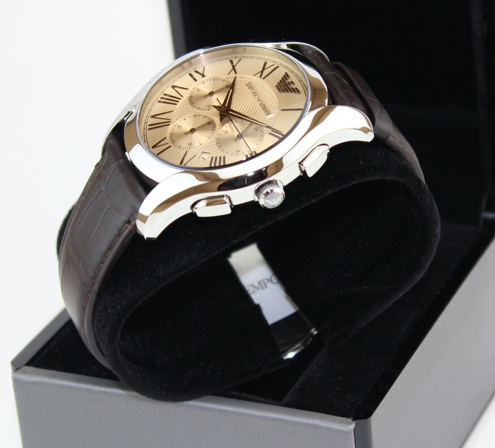 Emporio Armani Valente Chronograph Brown Dial Brown Leather Strap Watch For Men - AR1785