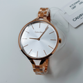 Calvin Klein Graphic Silver Dial Rose Gold Steel Strap Watch for Women - K7E23646