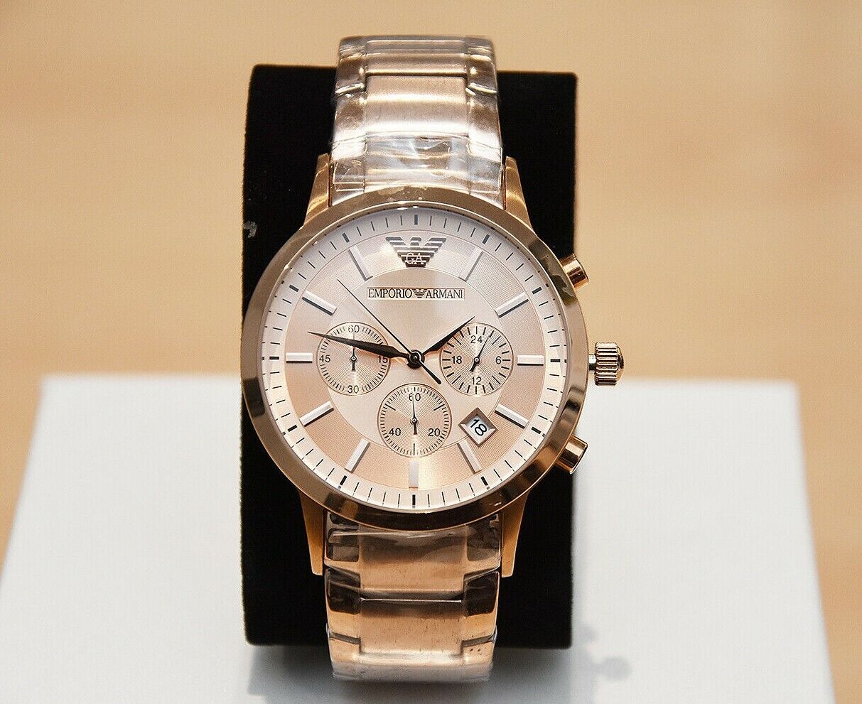 Emporio Armani Classic Chronograph Rose Gold Dial Rose Gold Steel Strap Watch For Men - AR2452