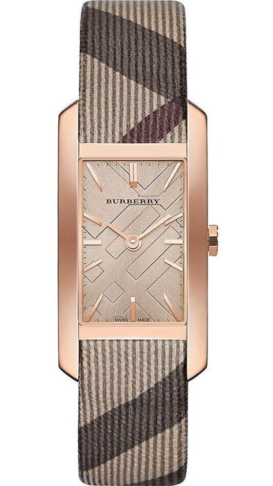 Burberry The Pioneer Rose Gold Dial Haymarket Leather Strap Watch for Women - BU9408