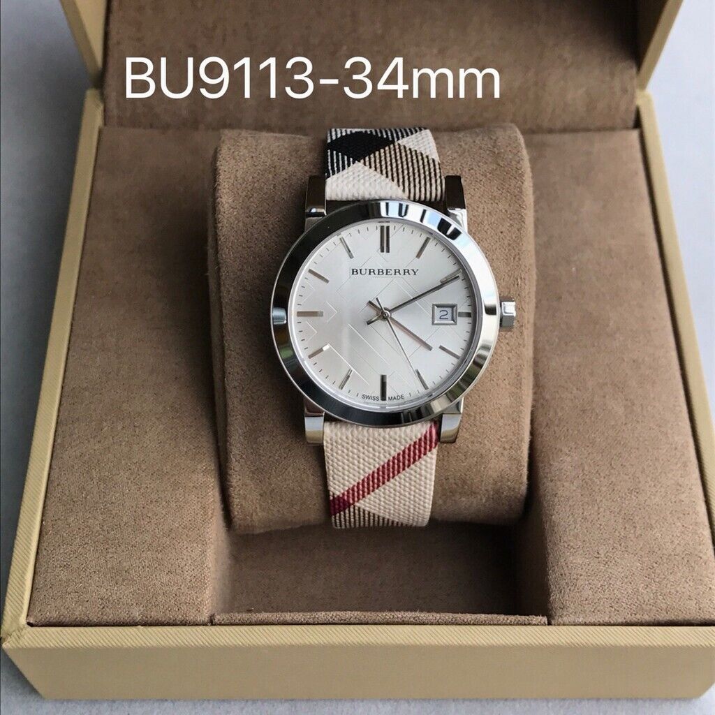 Burberry The City White Dial Beige Leather Strap Watch for Women - BU9113