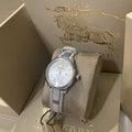 Burberry The Classic Silver Dial White Leather Strap Watch for Women - BU10113