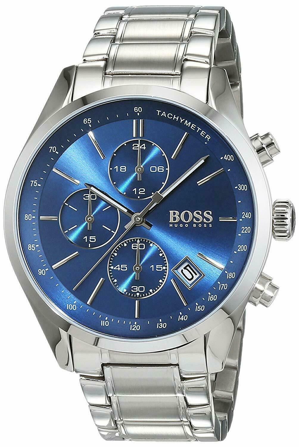 Hugo Boss Grand Prix Chronograph Blue Dial Silver Steel Strap Watch for Men - 1513478