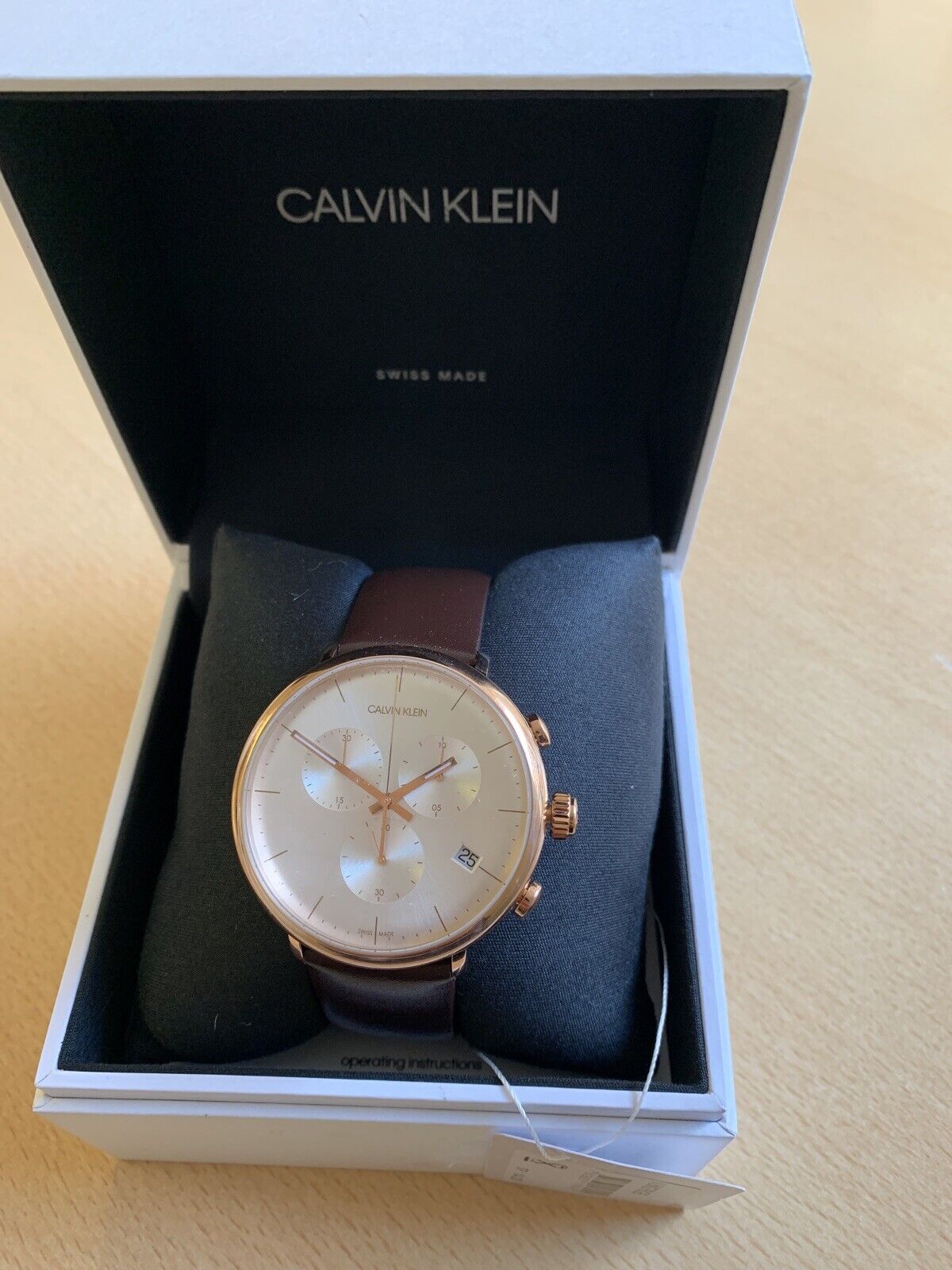 Calvin Klein High Noon Silver Dial Brown Leather Strap Watch for Men - K8M276G6