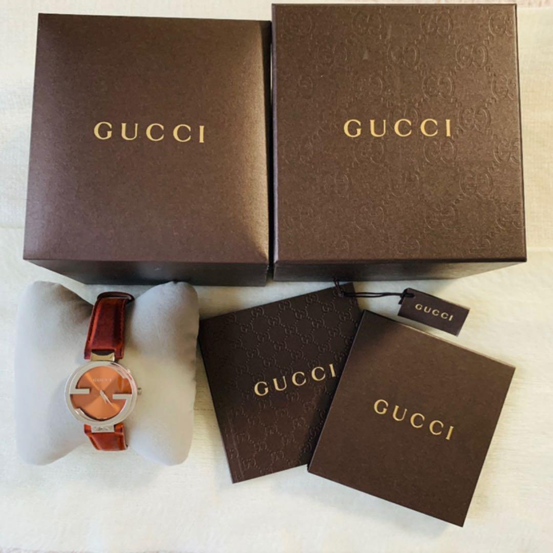 Gucci Interlocking G Quartz Orange Dial Orange Leather Strap Watch For Women - YA133316