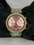 Michael Kors Parker Pink Dial Two Tone Steel Strap Watch for Women - MK6140