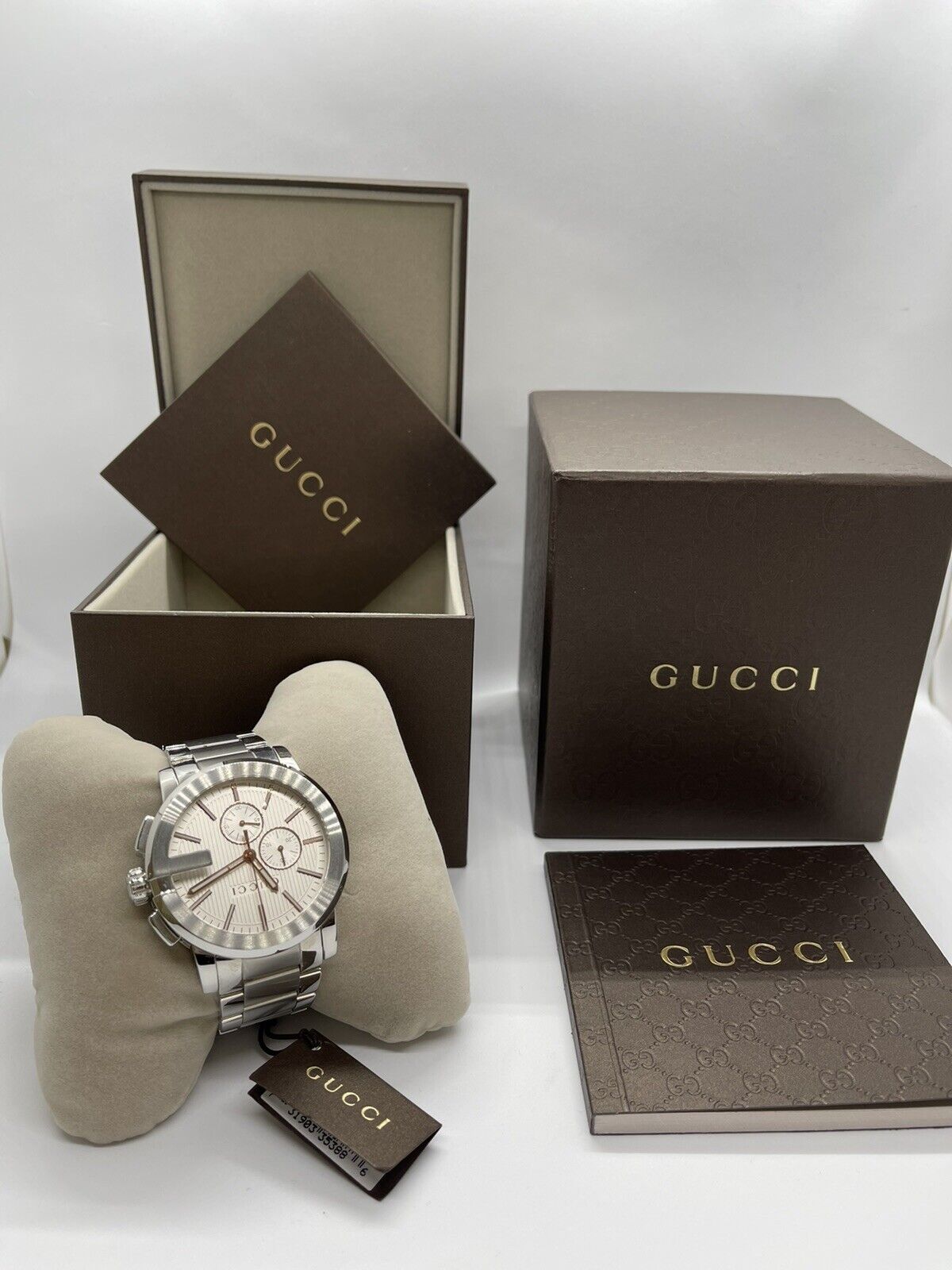 Gucci G Chrono Chronograph Quartz White Dial Silver Steel Strap Watch For Men - YA101201