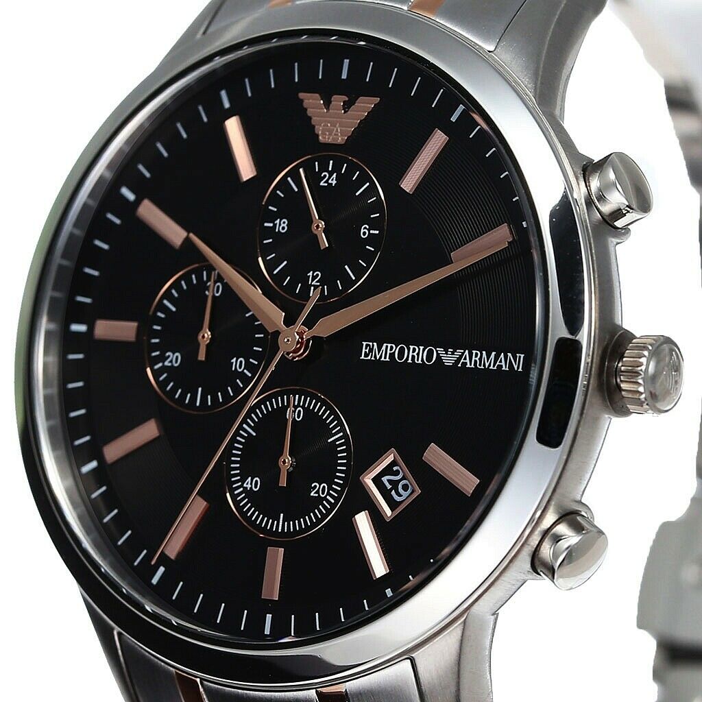 Emporio Armani Chronograph Black Dial Two Tone Steel Strap Watch For Men - AR11165