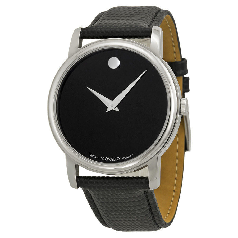 Movado Museum Black Dial Black Leather Strap Watch For Men - 2100002