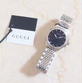 Gucci G Timeless Diamonds Mother of Pearl Black Dial Silver Mesh Bracelet Watch For Women - YA126507