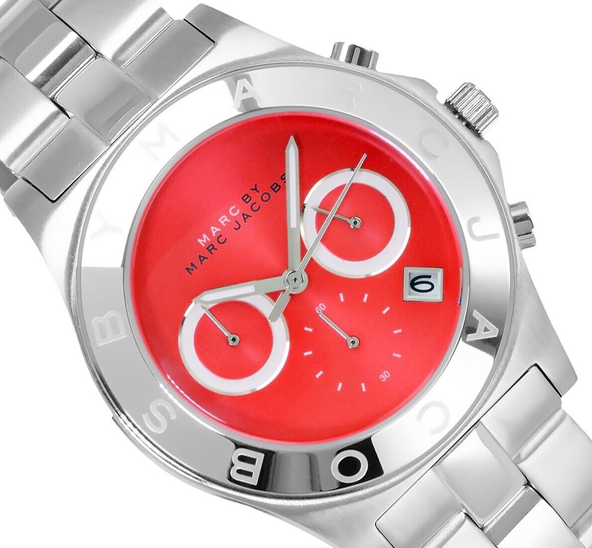 Marc Jacobs Marc Blade Orange Dial Silver Stainless Steel Strap Watch for Women - MBM3306