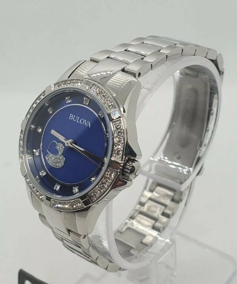 Bulova Crystal Collection Mother of Pearl Blue Dial Silver Steel Strap Watch for Women - 96L238