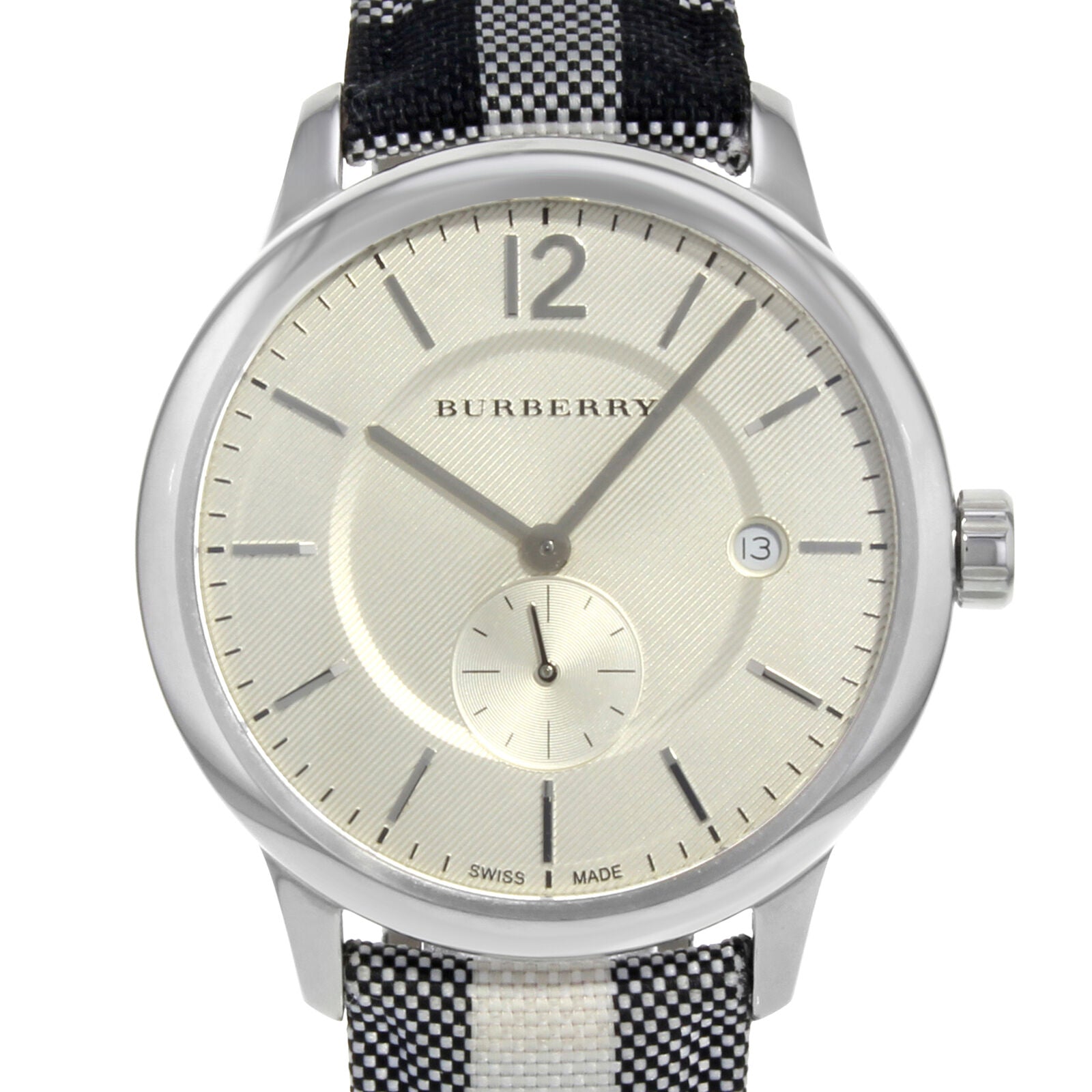 Burberry The Classic Silver Dial Horseferry Black Leather Strap Watch for Men - BU10002