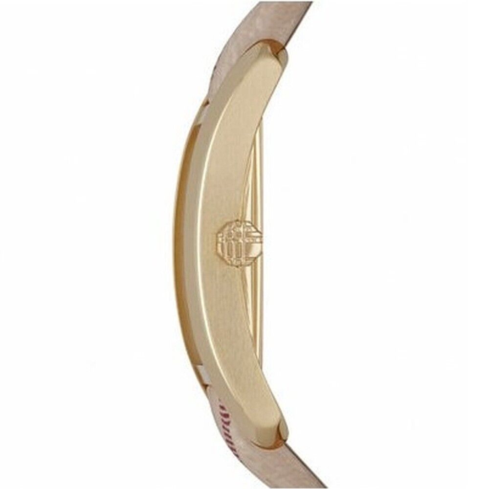 Burberry Pioneer Gold Dial Haymarket Beige Leather Strap Watch for Women - BU9407