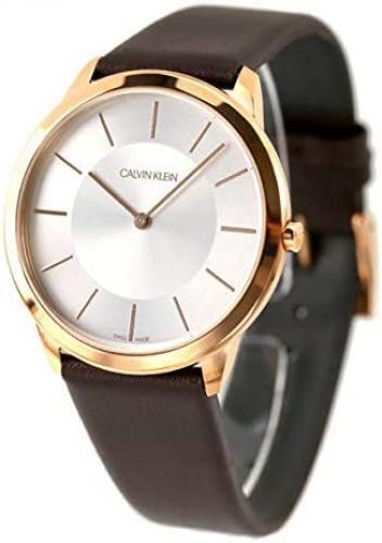 Calvin Klein Minimal White Dial Brown Leather Strap Watch for Men - K3M216G6