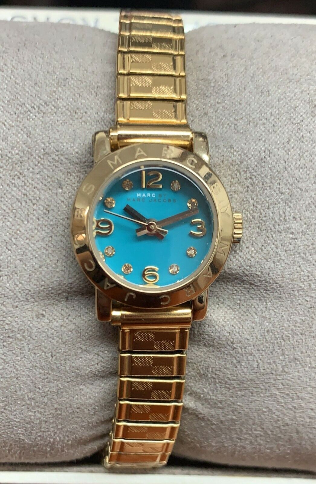 Marc Jacobs Amy Dinky Turquoise Dial Gold Stainless Steel Strap Watch for Women - MBM3229