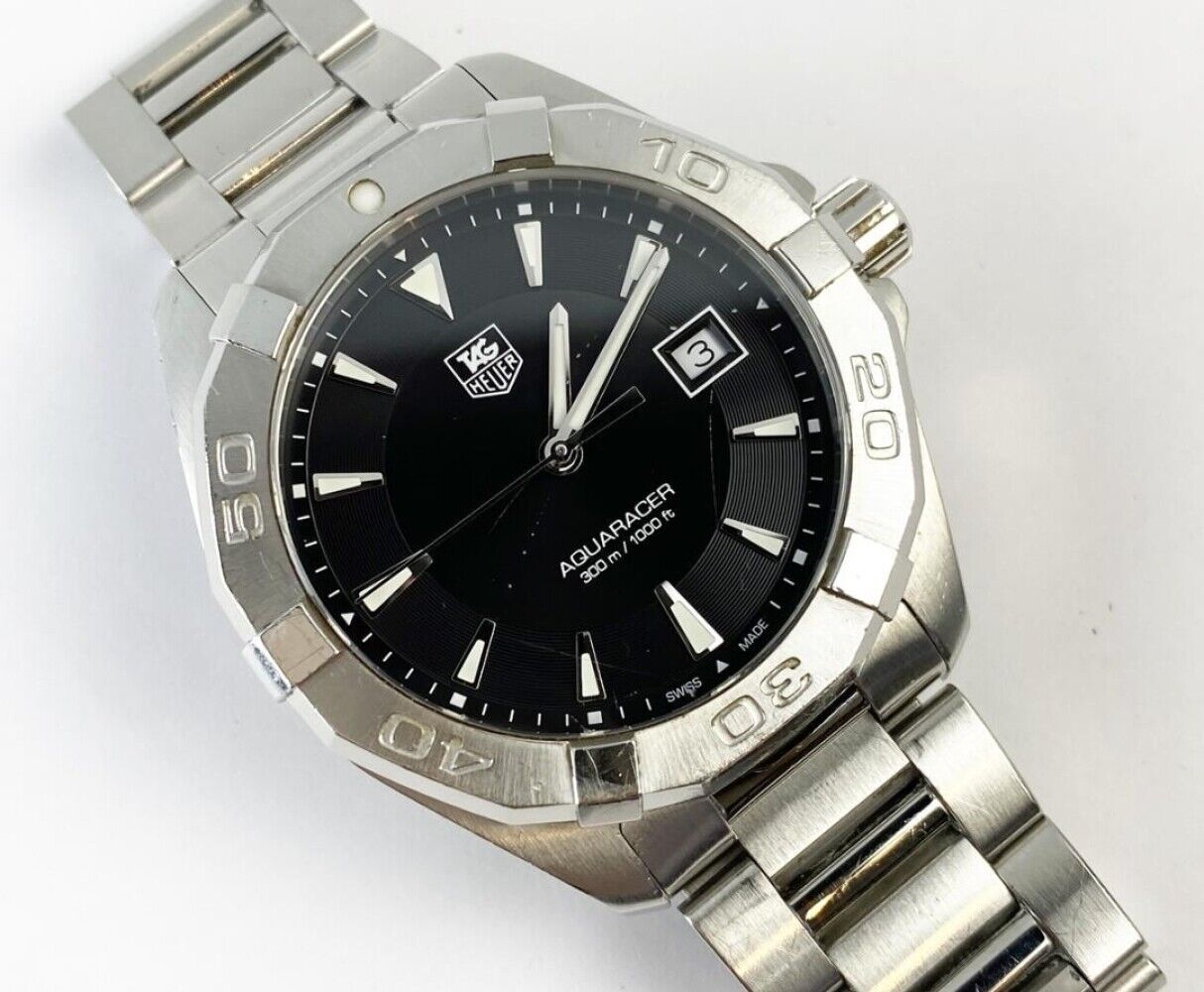 Tag Heuer Aquaracer Quartz Black Dial Silver Steel Strap Watch for Men - WAY1110.BA0928