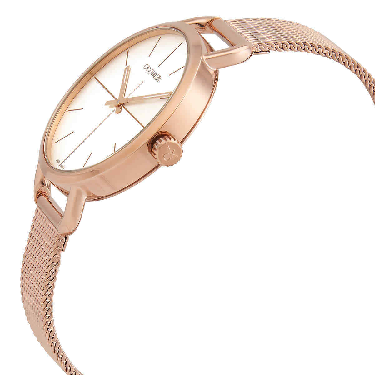 Calvin Klein Even White Dial Rose Gold Mesh Bracelet Watch for Women - K7B23626